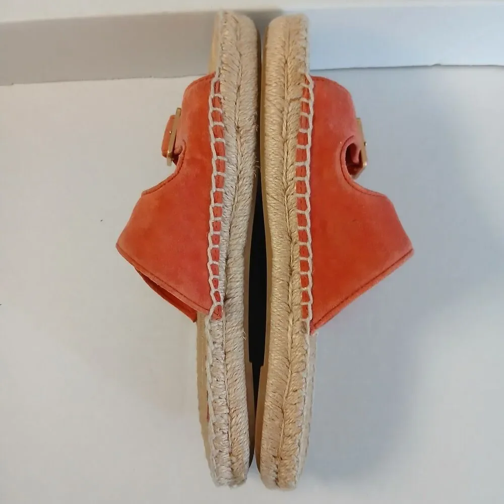 Tory Burch Selby Espadrille Slides Orange Double Buckle Sandals Women’s 6